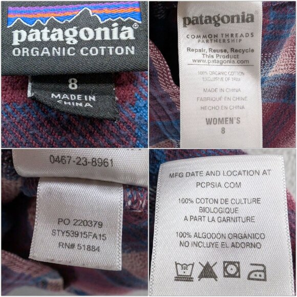 Patagonia Fjord Flannel Shirt Womens Magenta Big Sky Plaid Long Sleeve Size 8 - Picture 4 of 9